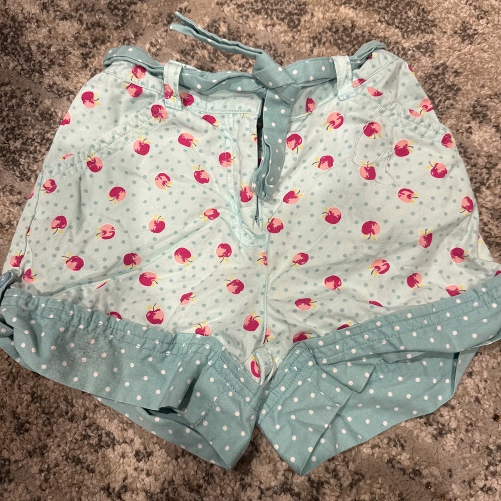 Gymboree Apple Print Polka Dot Shorts Girls Size 7 Plus Blue Bow Waist